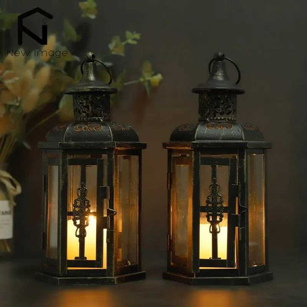 Vintage Nordic Candle Holder Lanterns Candles Aesthetic Hanging Iron Lantern Black Home Decor Wedding Y240823