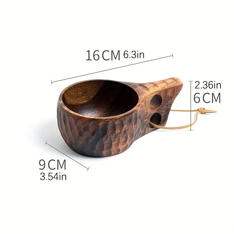 TEMU Handmade Wooden Milk Cup Acacia Wood Coffee Mugs With Carrying Rope Handle Camping Drinkware Cups Artifact Kitchen Tools