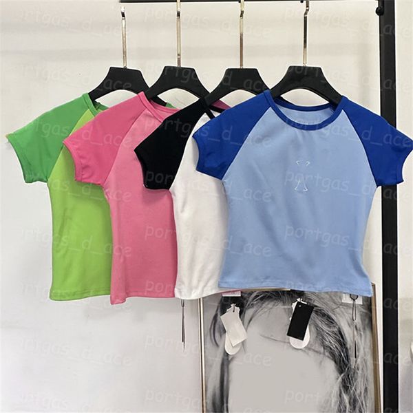 Luxury Cropped Tees Women Designer Short Sleeve T Shirt Contrast Color Tops Summer Casual Daily Sporty Shirts