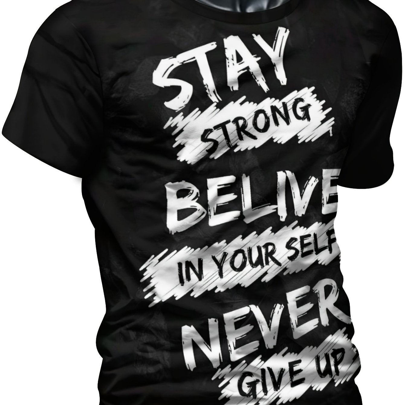 TEMU Never Give Up D Printing Men's T-shirt, Casual Creative Short Sleeve Top, Summer Streetwear Men's Clothing