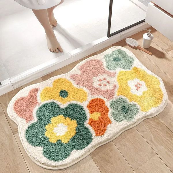 1pc 4060cm Cute Flower Bathroom Rug Machine Washable Floor Mat Extra Soft Absorbent NonSlip Bath 250109
