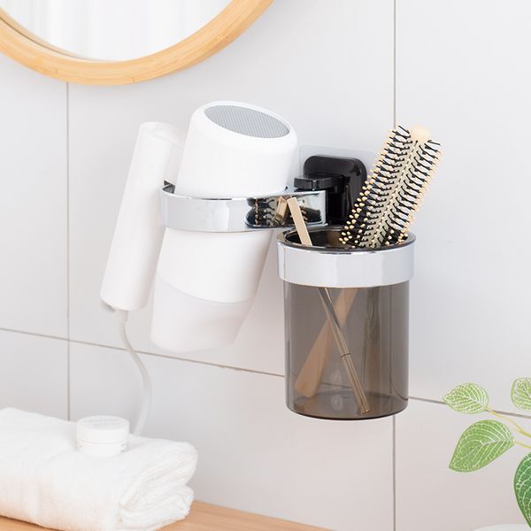 Wall Mounted Hair Dryer Holder, Punch Free HairDryer Storage Rack, Bathroom Storage Rack,Home Organizer for Bathroom