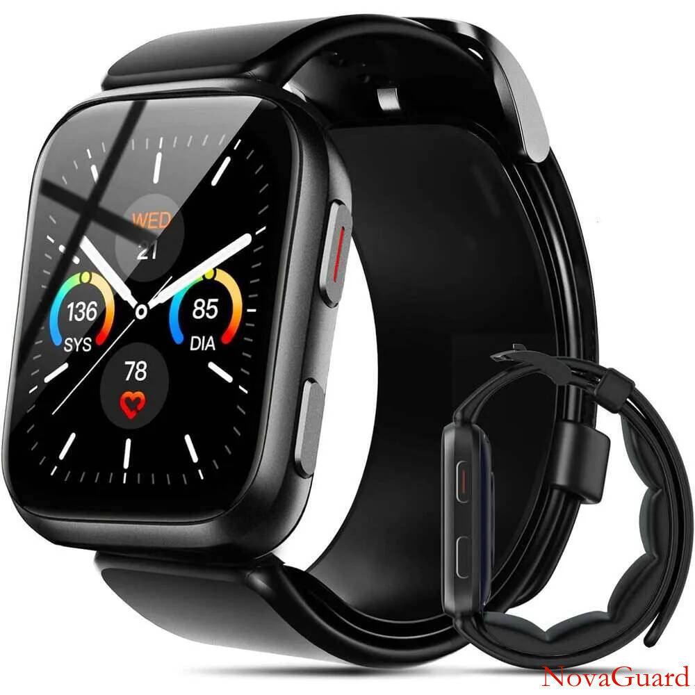 Smart Monitor with Air Pump Cuff Blood Pressure Watch Sleep and Sports Tracking for Android iOS Supports Reminder Monitoring Data Sharing etc