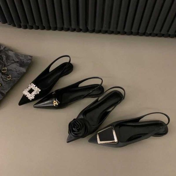 2024 Summer Design Women Sandals Shoes Fashion Rhinestone Slip on Flats Heels Ladies Pointed Toe Elegant Slingback SandalsC241122