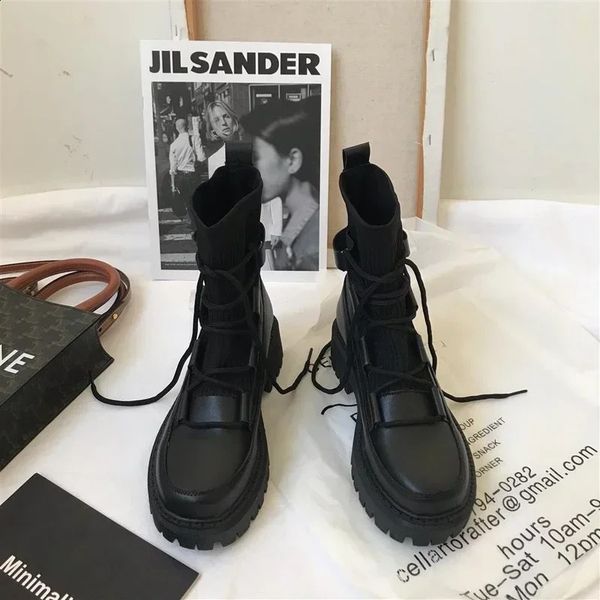 Womens motorcycle boots womens casual elastic fabric socks boots womens cross platform boots Gothic 2024 240930