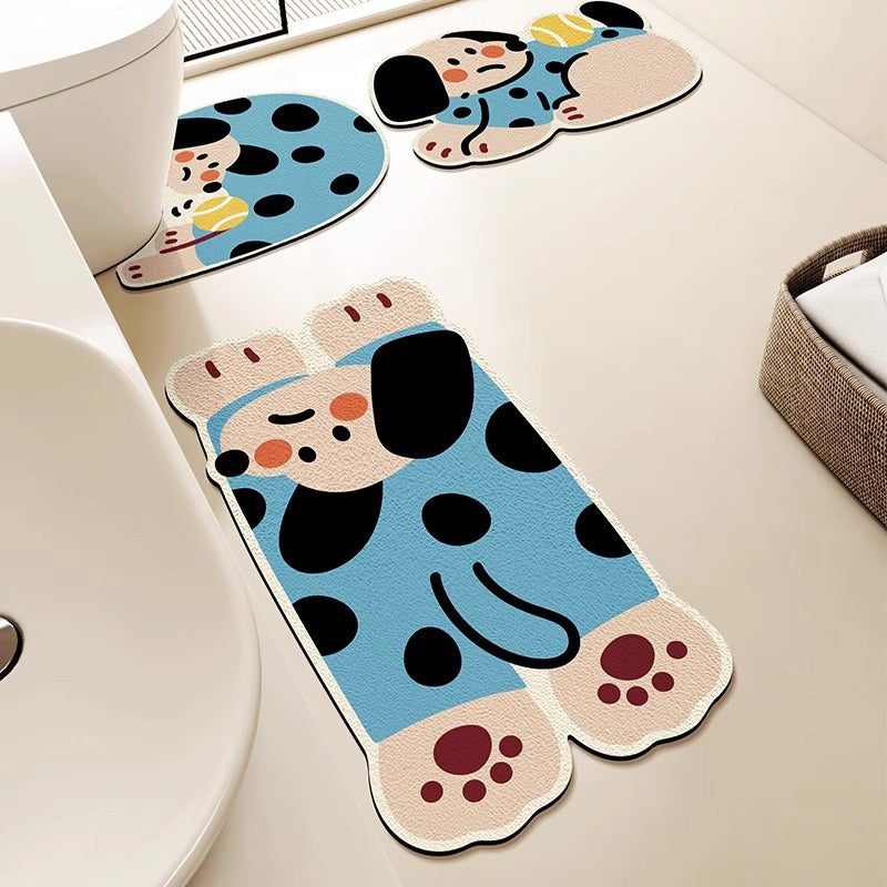 Cartoon Puppy Bathroom Floor Mat Three-piece Set Water-absorbing Non-slip Mat Diatom Mud Toilet