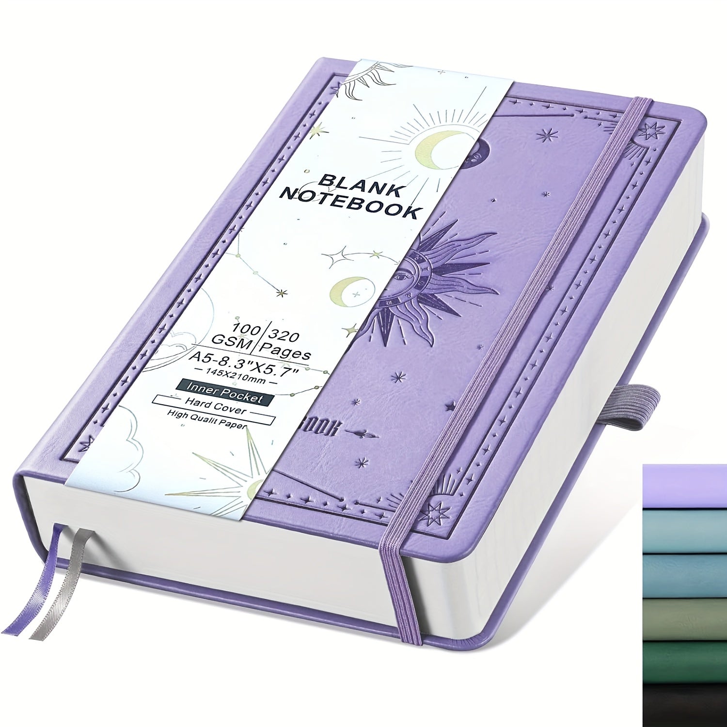 TEMU A5 Blank Notebook Journal - 320 Pages, 100gsm Thick Paper, Leather Cover With Star And Moon Design, Art Sketchbook, Unlined, Ideal For Men And