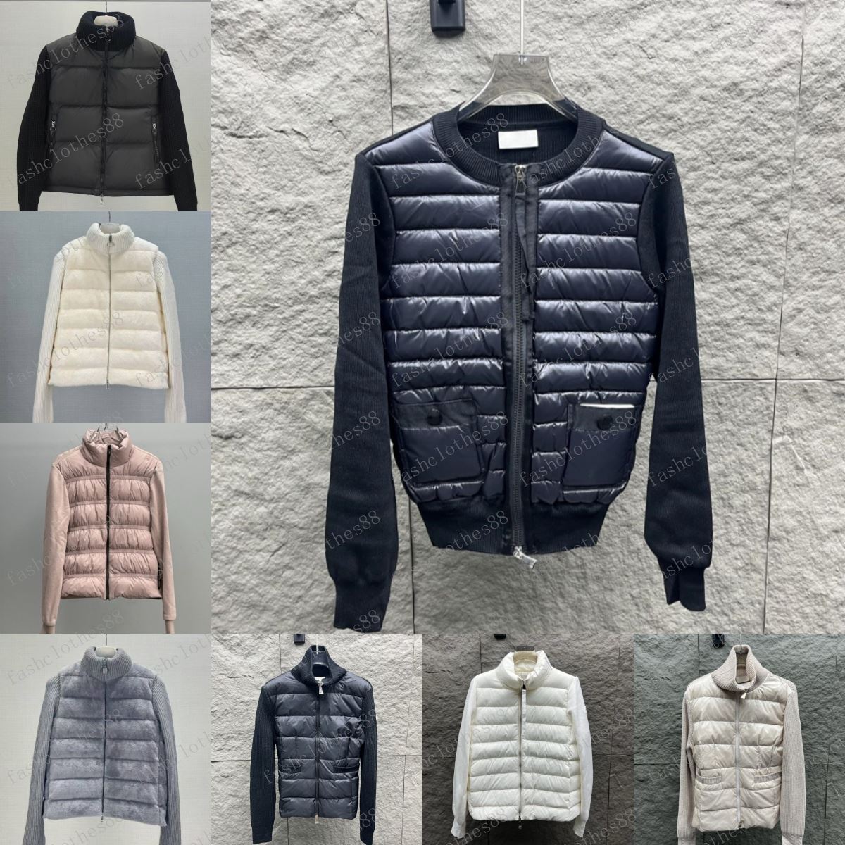 Designer Women Down Parkas Mens Embroidered Badge Stand Collar Knitted Splice Sweater Lightweight Down Puffer Jacket Sweater Casual Jacket Fluffy Co