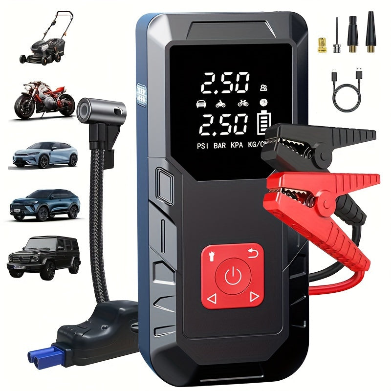 TEMU Jump Starter With Air Compressor: 5000a Power, Household 150psi Tire Inflator, Car Battery Charger, Led Emergency Light, Usb Output For Gas-