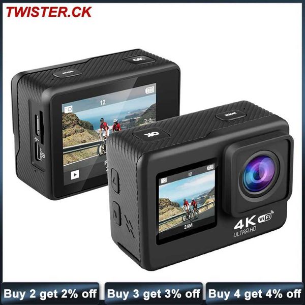 Sports Action Video Cameras 4K 30F 24MP WiFi Action Camera Waterproof 170Wide Angle Len Dual Screen Display Video Camera For Outdoor Sports