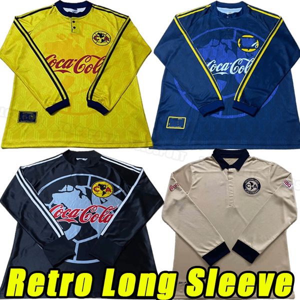 long sleeve retro Club America soccer jerseys LIGA MX 90th Football Shirts S.CABANAS ZAMORANO BRANDAO CHUCHO Men Uniforms 1995 1998 1999 goa