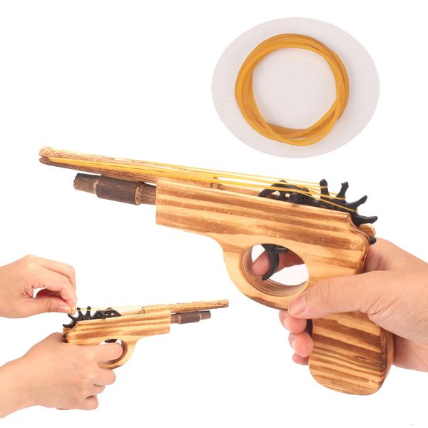 Novelty Games Children&#039;s Wooden Toy Gun with Rubber String Performance Cosplay Props Kids Outdoor Play Shooting Toys