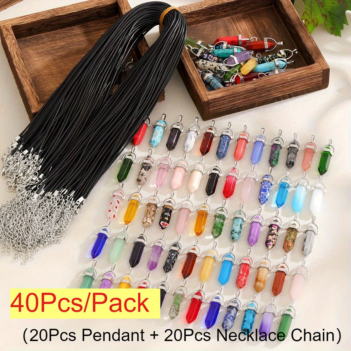 TEMU 40pcs- 80pcs Colorful Natural Stone Geometric Pendant+black Necklace Suitable For Making Necklaces And Bracelets, For Fathers On Father's Day