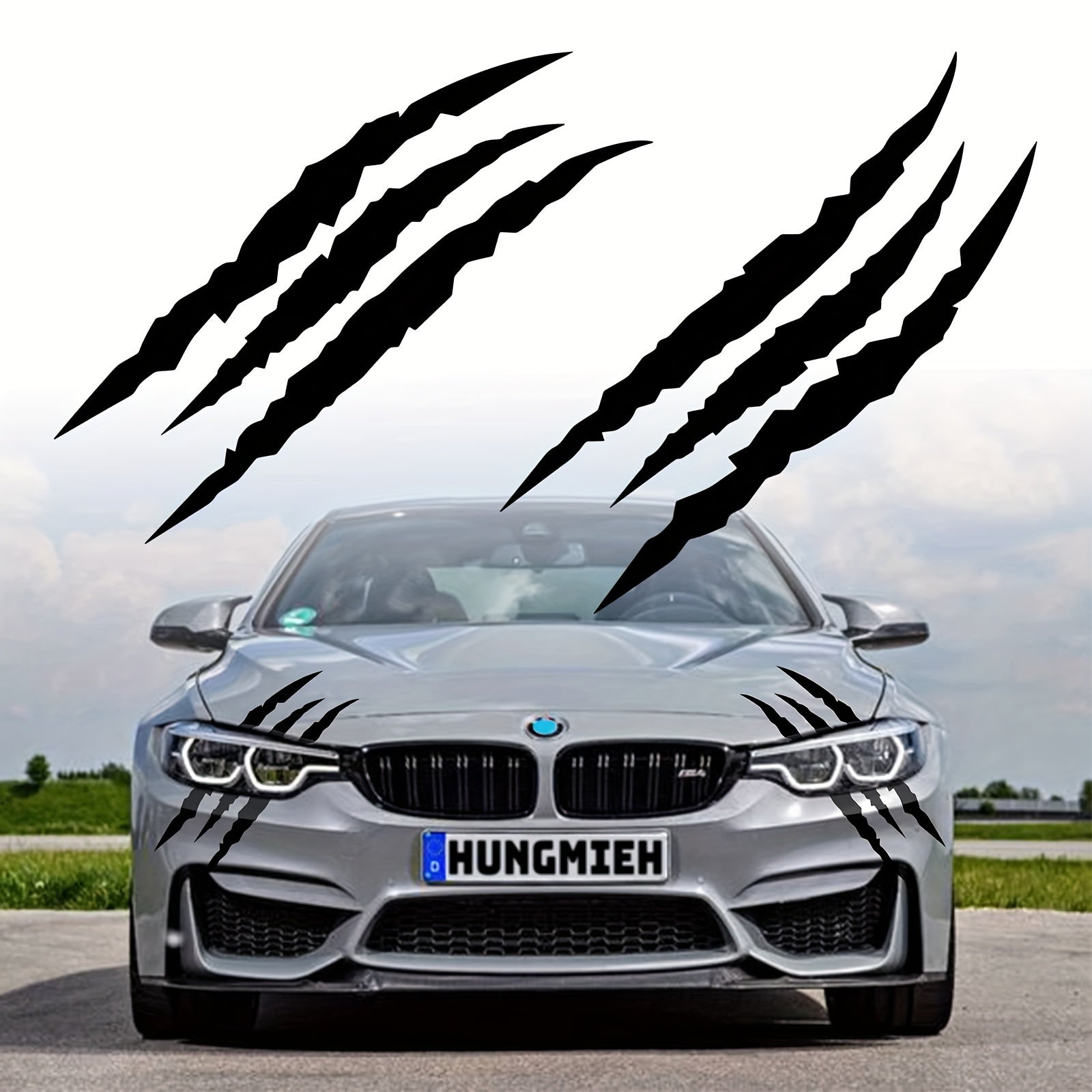 TEMU Anime -inspired Vinyl Car Sticker - Aggressive Claw Decals With Iconic -like Kidney Grille Design For Hood, Headlights & Auto Exterior (matte) -