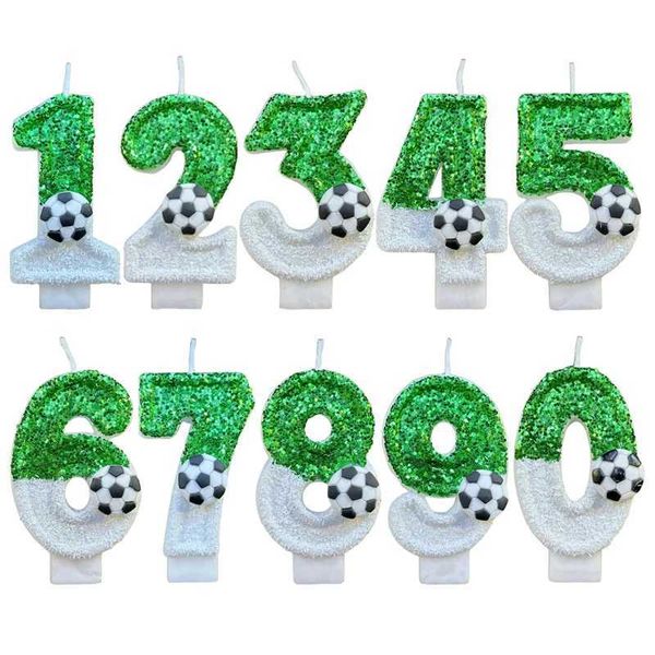Football Childrens Birthday Candles 0-9 Green Flash Birthday Creative Football Candles Boys Party Cake Top Decoration W240813