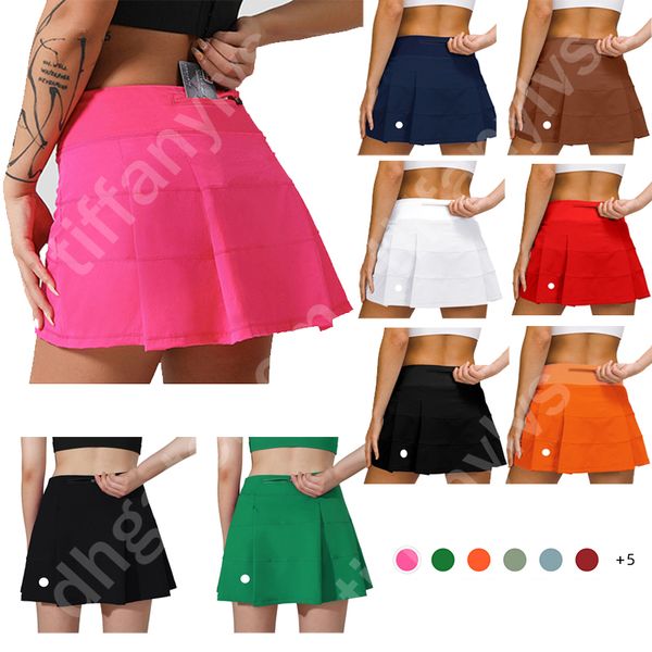 L-07 Pleated Tennis Skirt Lemens Women Gym Clothes Sports Shorts Female Running Fitness Dance Yog Underwear Beach Biker Golf Skirts High Qua