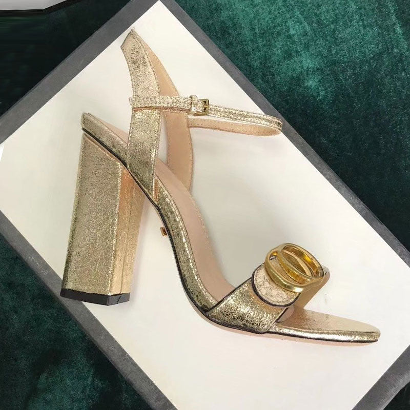 Designer Sandals Genuine Leather Summer Ladies High Heels Golden Fashion Platform Women&#039;s Red Bottom Bridal Dress Shoes Office Work