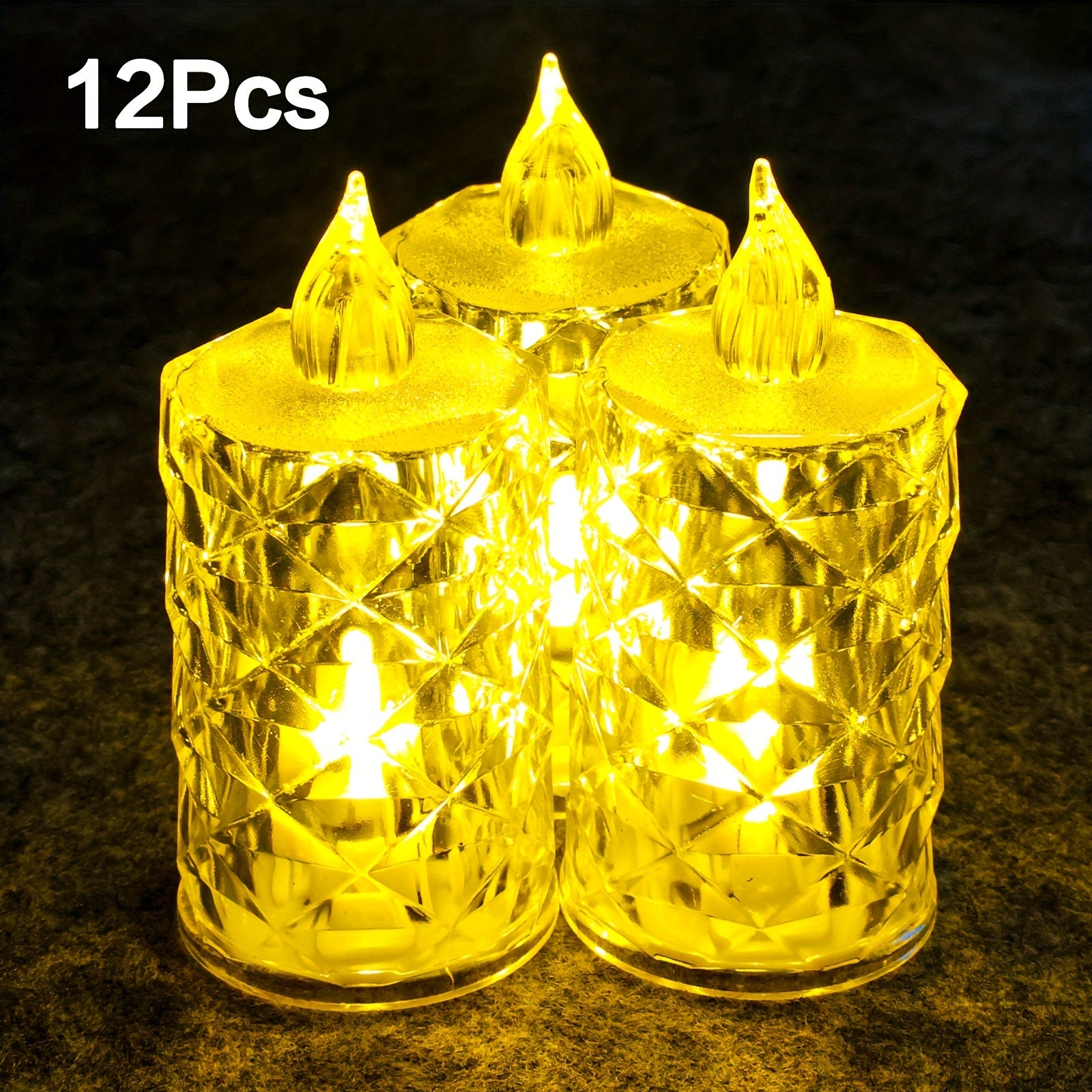 TEMU 12 Pack Flameless Led Candles With Rose Pattern Halo Projection, Crystal Flameless Candle Lights For Weddings, Tables, Halloween, Christmas,