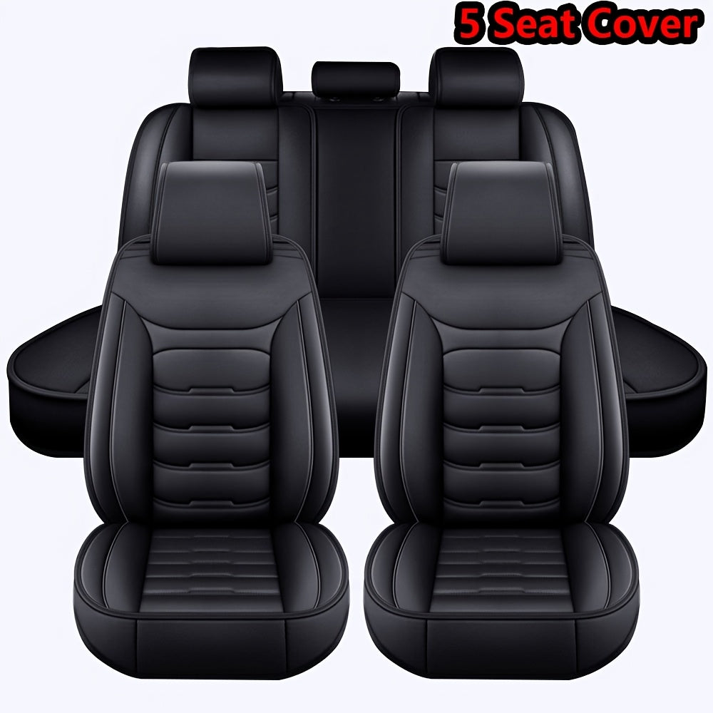 TEMU 5 Seat Car Seat Covers Pu Leather Seat Covers Full Set Waterproof For Car Sedan Suv Truck Front & Rear Seat Cushion Protector With Back Big