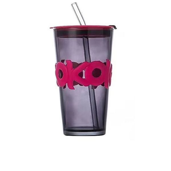 Water Bottles cup Stripe Glass cups Transparent Glasses With Lid And Straw Ice Coffee Mug Tea Literary sense cups with lid and straw 8b4