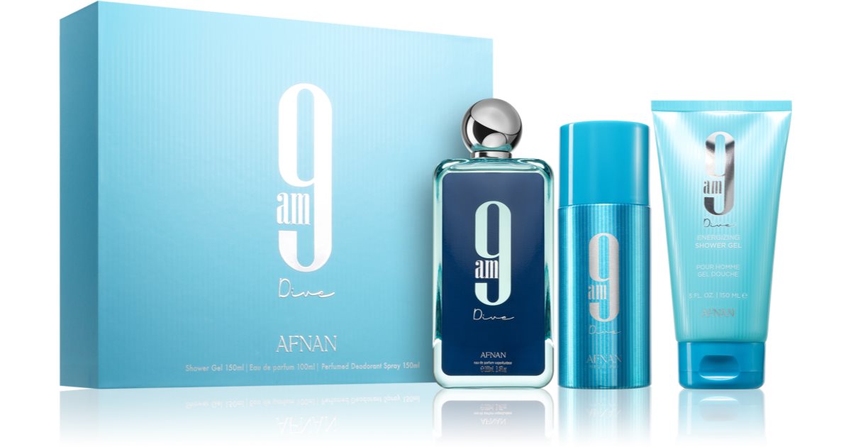 Afnan 9:00 Dykkegavesett EDP 100 Ml, dusjgel 150 Ml og Deo Spray 150 Ml