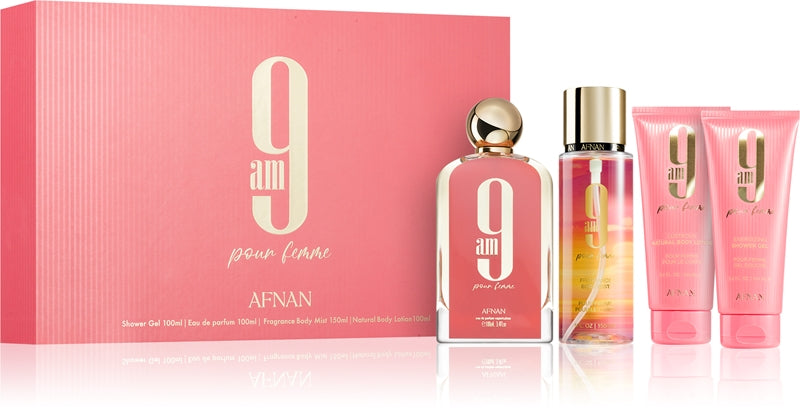 Afnan 9:00 Versa Femme Gavesæt EDP 100ml, Shower Gel 100ml, Body Veil 150ml og Body Lotion 100ml - 100ml