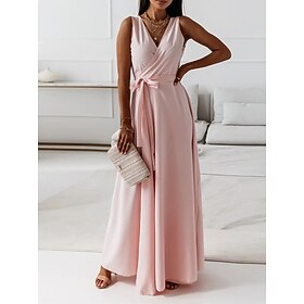 Women's Casual Dress Long Dress Maxi Dress Lace up Date Vacation Streetwear Maxi V Neck Sleeveless Pink Wine Red Color