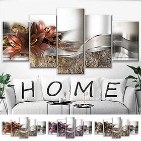 5 panneaux mur art toile fleur lys imprime des affiches peinture décoration de la maison tenture cadeau roulé toile pas de cadre sans cadre non étiré