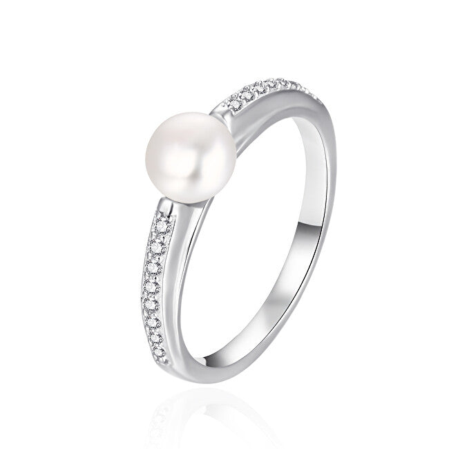Agato Bague élégante en argent avec perle véritable AGT-R08W - Tour : 52 mm