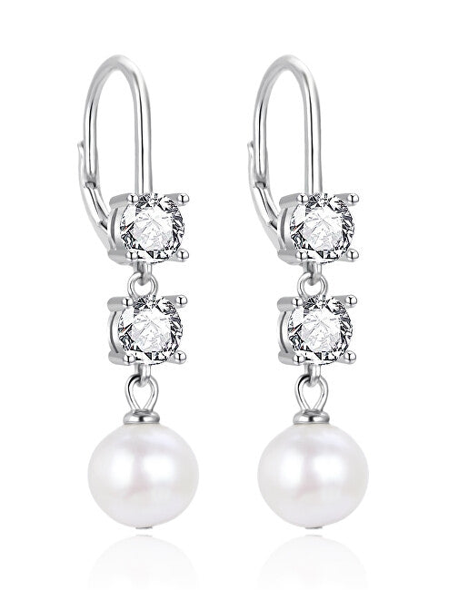 Agato Boucles d'oreilles pendantes élégantes avec zircones et perles AGT-E094LW-P