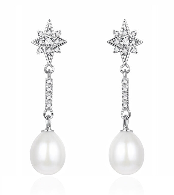 Agato Magnifiques boucles d'oreilles pendantes avec zircones et perles AGT-E090PW-P