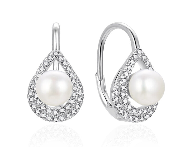 Agato Boucles d'oreilles pendantes en argent, perles et zircones AGT-E092LW-P
