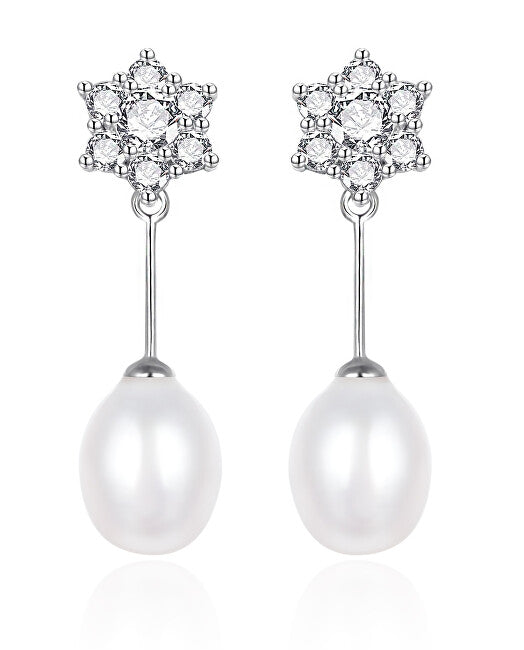 Agato Boucles d'oreilles fascinantes en argent avec zircone et perle véritable AGT-E091PW-P