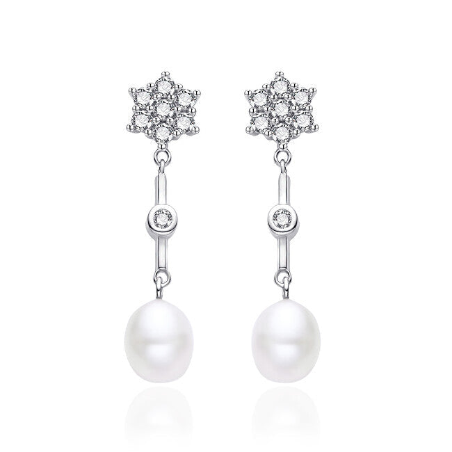 Agato Boucles d'oreilles pendantes en argent avec zircones et perles AGT-E143PW-P