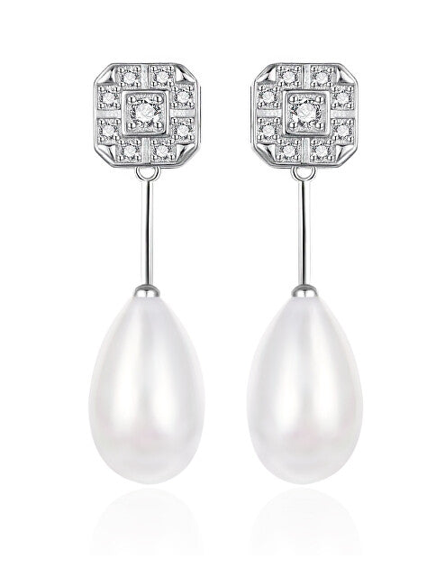 Agato Boucles d'oreilles pendantes en argent avec zircones et perles AGT-E095PW-P