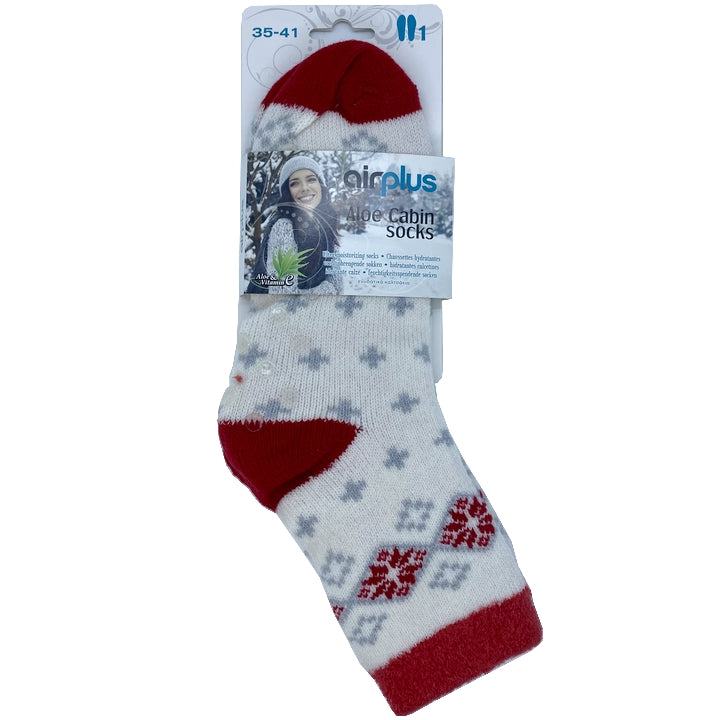AirPlus Aloe Cabin Socks - Fugtgivende sokker - Hvid grå-rød grund - Størrelse 35-41