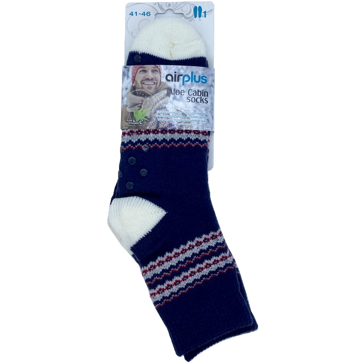 AirPlus Aloe Cabin Moisturizing Socks - Mörkblå Grå-Röda Mönster - Storlek 41-46