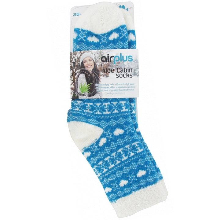 AirPlus Aloe Cabin Moisturizing Socks - Blå Hvide mønstre - Størrelse 35-41