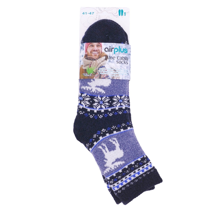 AirPlus Aloe Cabin Moisturizing Socks - Blue Deer Pattern - Størrelse 41-47