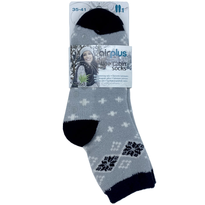 AirPlus Aloe Cabin Socks - Hydratační ponožky - Šedobílý-černý vzor - Velikost 35-41