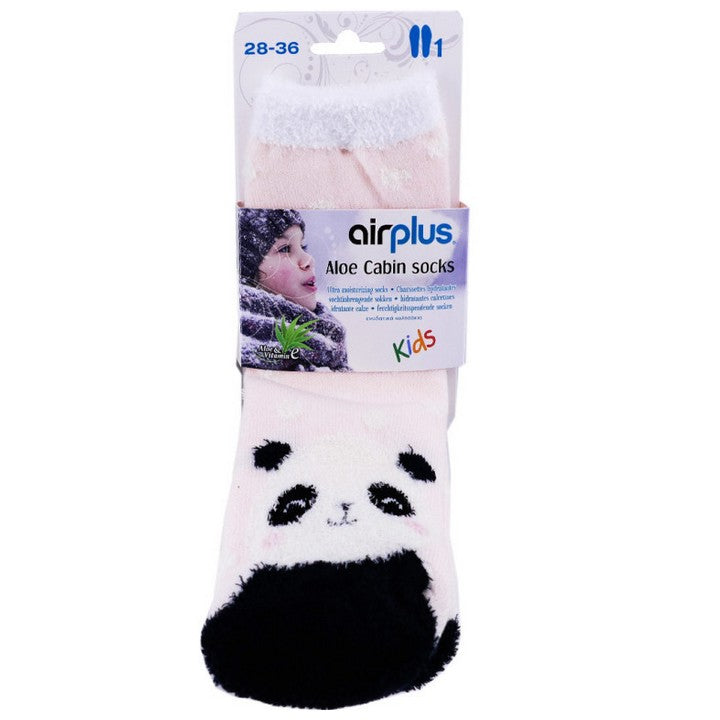AirPlus Aloe Cabin Socks pro děti - Hydratační ponožky - Béžová-bílá barva - Motiv pandy - Velikost 28-36