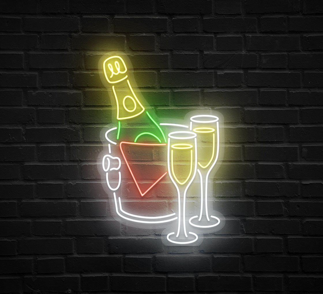 Wine In Ice Bucket Neon Sign