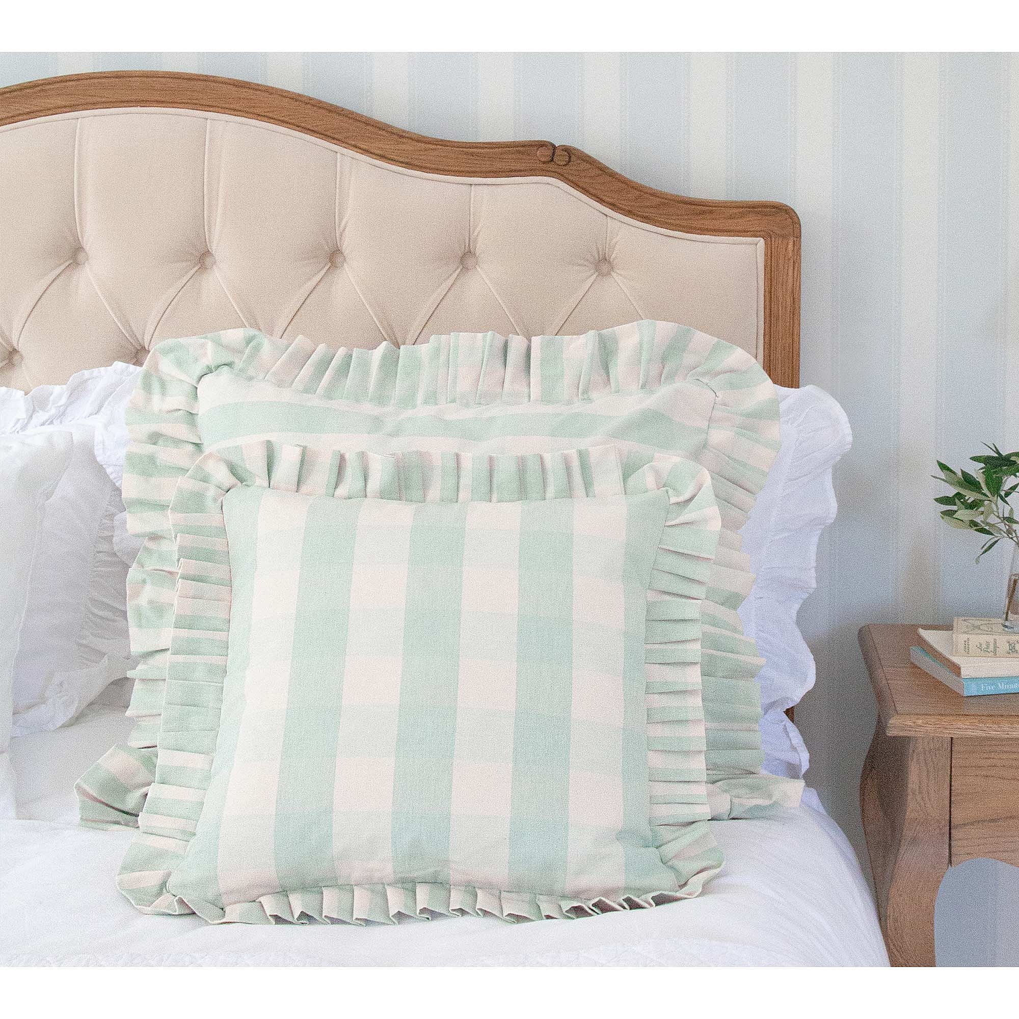 Alice Ruffle Cushion in Muted Mint (Petite) Matron Inn