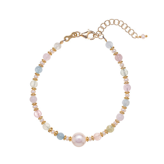 Alisia Fascinating Pearl and Morganite Beaded Bracelet AL3817-Gold