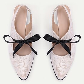Mulheres Saltos Imprimir sapatos Retro saltos de tiras Festa Trabalho Diário Floral Bordado Saltos de casamento Cadarço Salto Sabrina Ponta Redonda Elegante Vi
