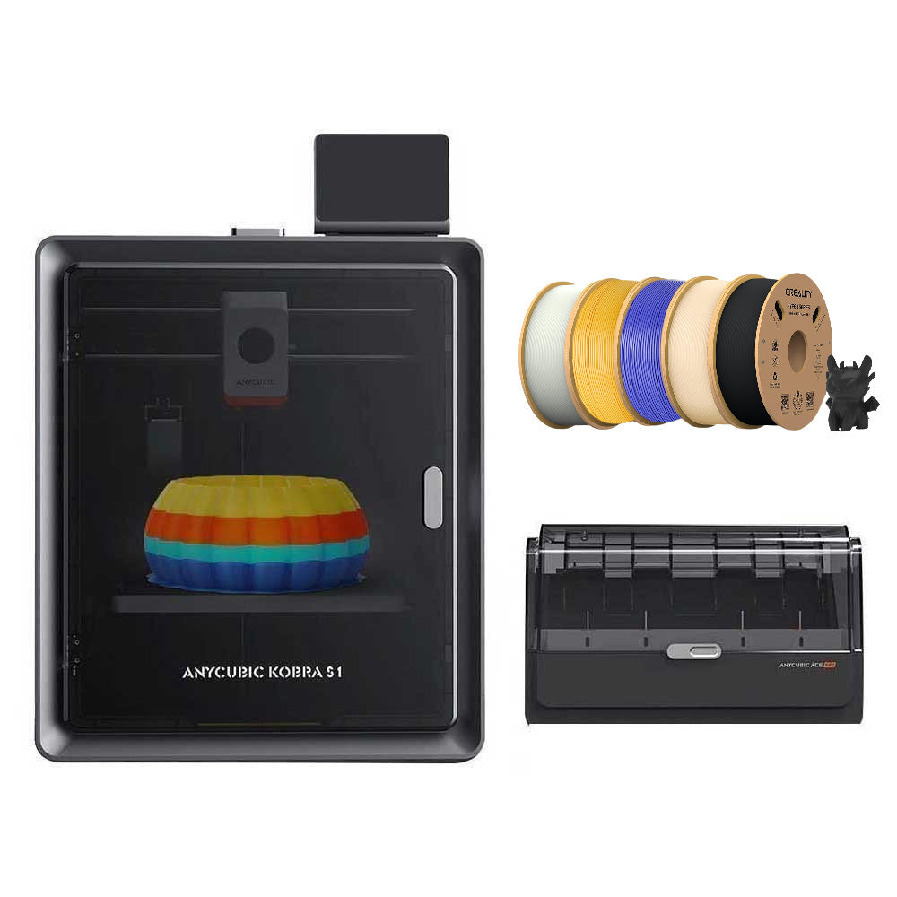 Imprimante 3D Anycubic Kobra S1 Combo 5 kg de filament Hyper PLA - 1 kg bleu, 1 kg blanc, 1 kg doré, 1 kg noir, 1 kg couleur chair