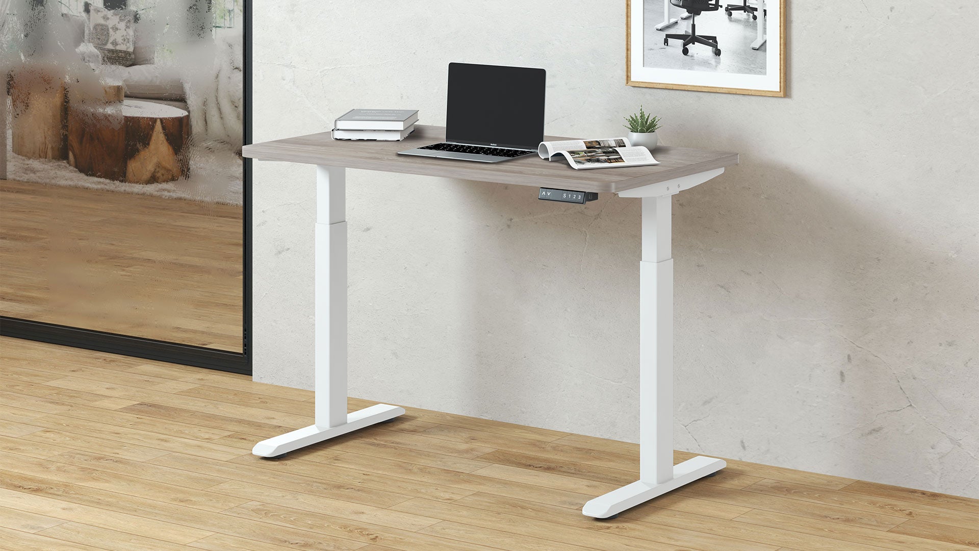 AOKE Wistopht CompactDesk Starter: Anti-collision & USB Ports White - Dark Wood
