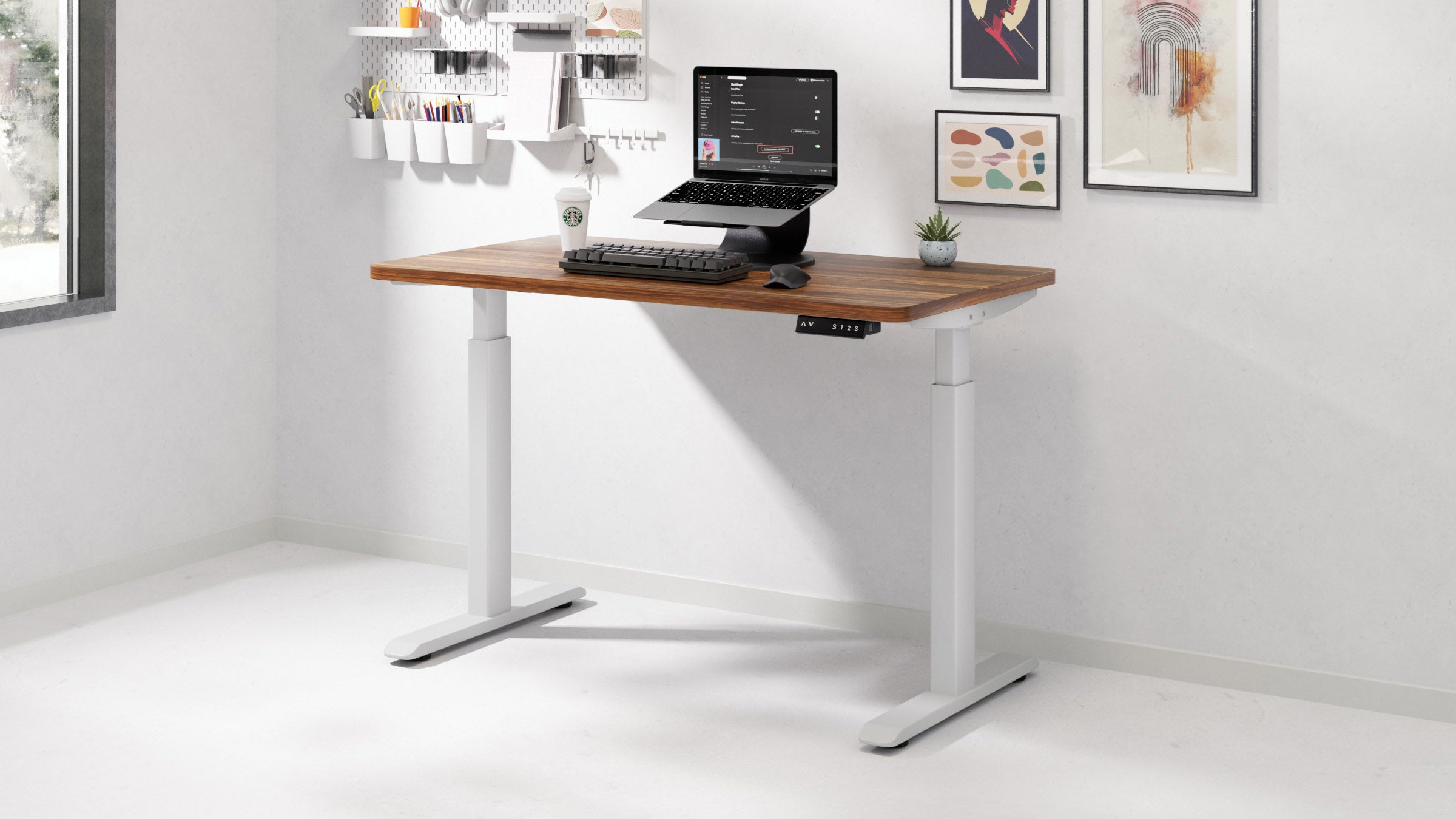 AOKE Wistopht CompactDesk Starter: Anti-collision & USB Ports White - Walnut