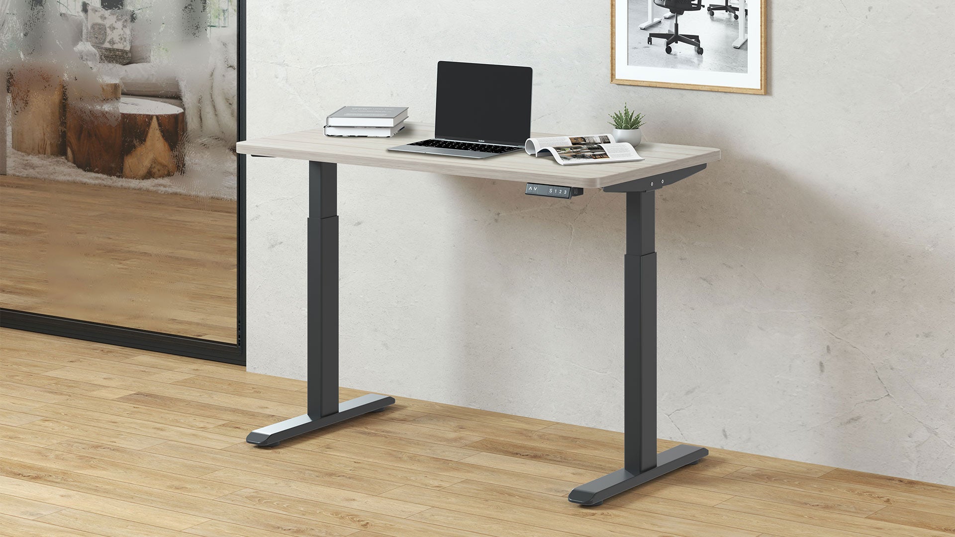 AOKE Wistopht CompactDesk Starter: Anti-collision & USB Ports Black - Light Wood