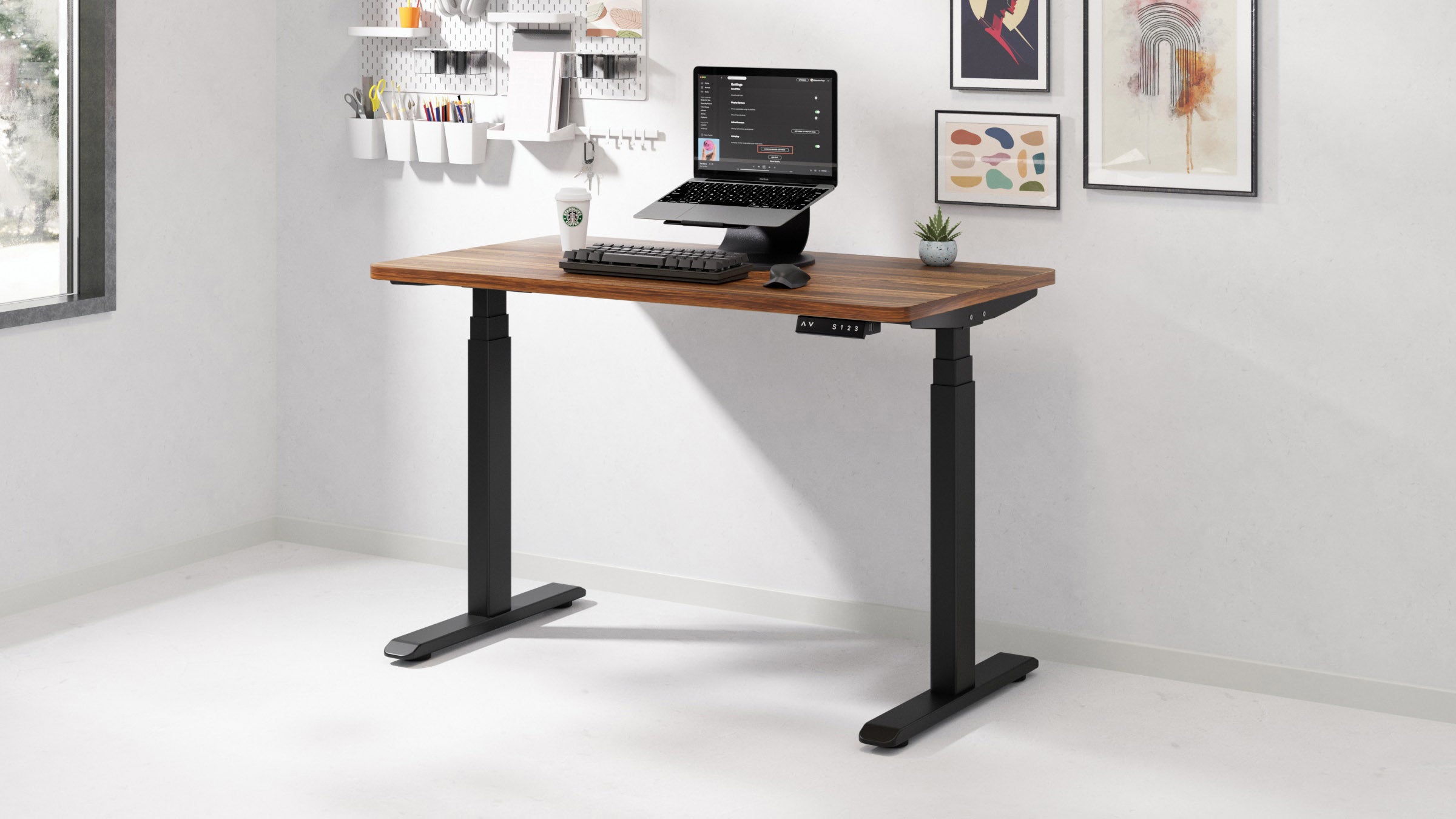 AOKE Wistopht CompactDesk: Anti-collision Detection & USB Ports Black - Walnut